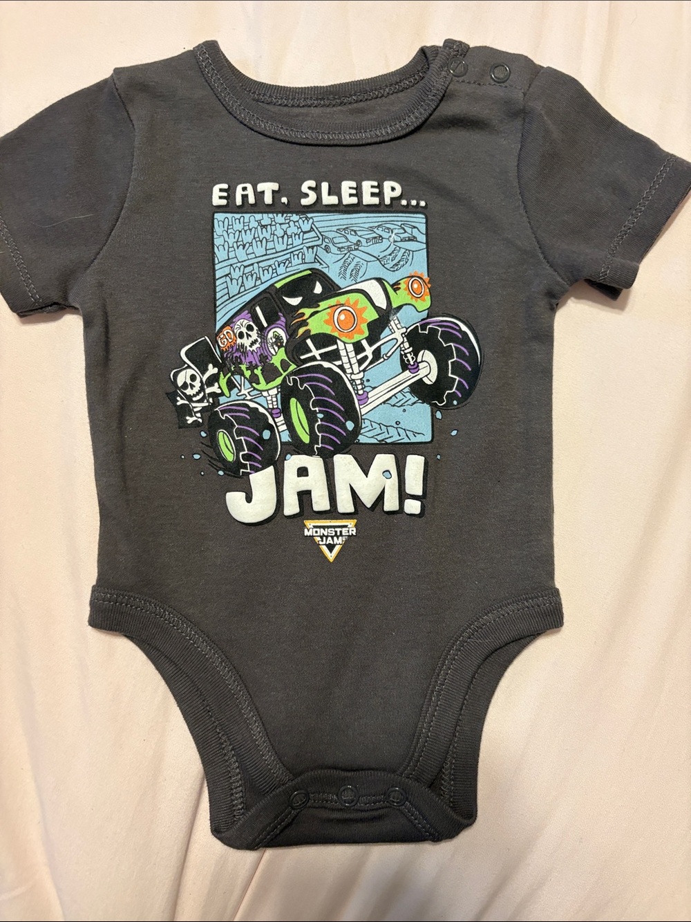 Monster Jam Infant One-Piece Bodysuit - Dark Gray "Eat. Sleep... JAM!"
